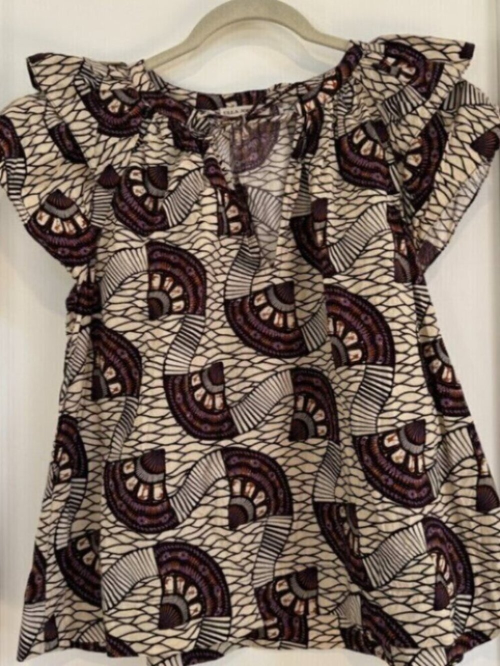 ULLA JOHNSON Elm Printed Tie-front Top In Cream